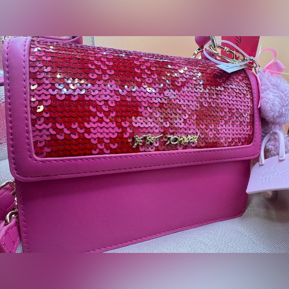 Betsy Johnson pink/red sequin embellished medium handbag/ shoulder purse